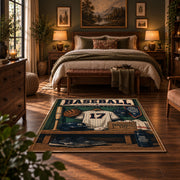 classic baseball locker room scene area rug displayed in a bedroom