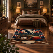 classic baseball home plate design area rug displayed in a bedroom