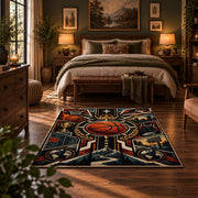 Mechanical Basketball Hoop Rug displayed in a bedroom corner