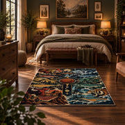 Cosmic Basketball Skyline Rug displayed in a bedroom corner