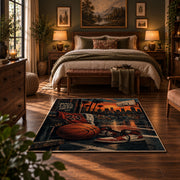 Urban Street Basketball Rug displayed in a bedroom corner