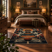 City Hoop Basketball Rug displayed in a bedroom corner
