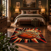 Exploding Basketball Hoop Rug displayed in a bedroom corner