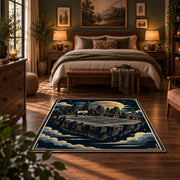 Mountain Canyon Basketball Court Rug displayed in a bedroom corner