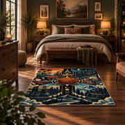 Basketball Trophy in the Clouds Rug displayed in a bedroom corner