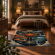 Smoky Basketball Hoop Rug displayed in a bedroom corner