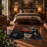 Dark Street Basketball Chalk Rug displayed in a bedroom corner