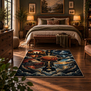 Stormy Cosmic Basketball Rug displayed in a bedroom corner