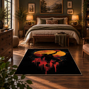 Melting Basketball Skyline Rug displayed in a bedroom corner