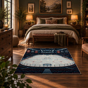 Ice Hockey Arena Stadium Rug displayed in a bedroom corner