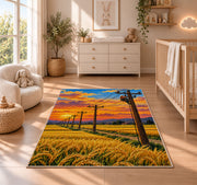 power lines wheat field rug in a nursery beside a crib and dresser