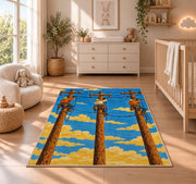 linemen crew on poles rug in a nursery beside a crib and dresser