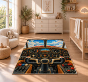 Airplane Cockpit Rug in a nursery beside a crib and dresser
