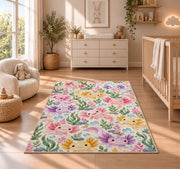 Axolotl Pattern Rug in a nursery beside a crib and dresser