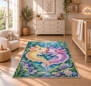 Axolotl Love Rug in a nursery beside a crib and dresser