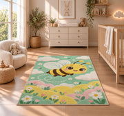 Cute Baby Bee Nursery Rug in a nursery beside a crib and dresser