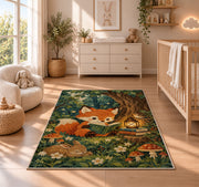 Fox Cub Reading rug in a nursery beside a crib and dresser