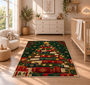 Book Christmas Tree rug in a nursery beside a crib and dresser