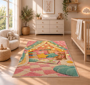 Kids Reading Tent rug in a nursery beside a crib and dresser