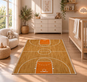 Basketball Court Top View rug in a nursery beside a crib and dresser