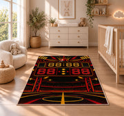 Retro Scoreboard rug in a nursery beside a crib and dresser