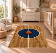 Center Court Circle rug in a nursery beside a crib and dresser