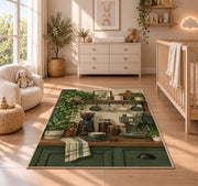 Cozy Coffee Bar Nook rug in a nursery beside a crib and dresser