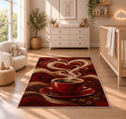Coffee Steam Heart rug in a nursery beside a crib and dresser