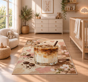 Layered Iced Latte rug in a nursery beside a crib and dresser