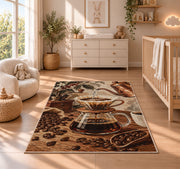 Pour Over Coffee rug in a nursery beside a crib and dresser