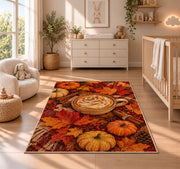Pumpkin Spice Latte rug in a nursery beside a crib and dresser