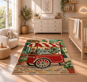 Retro Coffee Cart rug in a nursery beside a crib and dresser