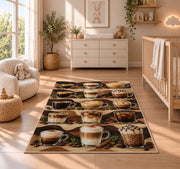 Coffee Drinks Guide rug in a nursery beside a crib and dresser