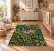 Gray Cat Houseplants rug in a nursery beside a crib and dresser