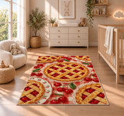 Cherry Pie Rug in a nursery beside a crib and dresser