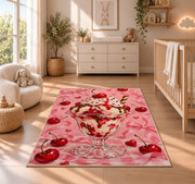 Cherry Sundae Rug in a nursery beside a crib and dresser