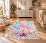 Cotton Candy Rug in a nursery beside a crib and dresser