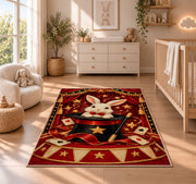 Magic Rabbit Rug in a nursery beside a crib and dresser
