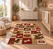 Dachshund Checkered Rug in a nursery beside a crib and dresser