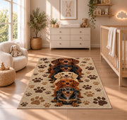 Dachshund Family Rug in a nursery beside a crib and dresser