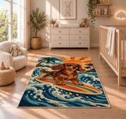 Surfing Dachshund Rug in a nursery beside a crib and dresser