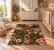 Floral Dachshund Rug in a nursery beside a crib and dresser