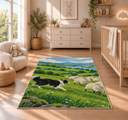 Border Collie Herding Sheep rug in a nursery beside a crib and dresser