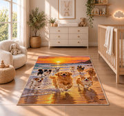 Dogs Running on the Beach rug in a nursery beside a crib and dresser