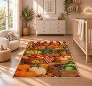 Farmers Market Stand rug in a nursery beside a crib and dresser