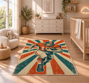 Retro Football Player rug in a nursery beside a crib and dresser