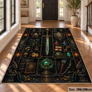 Dark fantasy sword and relics area rug in a foyer