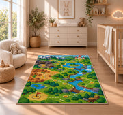 Game Level Map rug in a nursery beside a crib and dresser