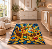 Pixel Treasure Chest rug in a nursery beside a crib and dresser