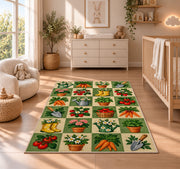 Checkered Garden Rug in a nursery beside a crib and dresser